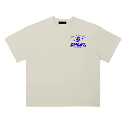 KICKFLIPS NOT BRICKS Drop shoulder Tee CRM