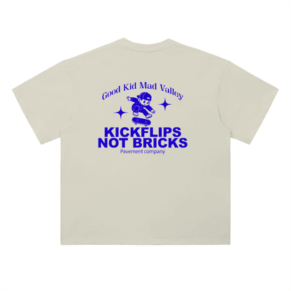 KICKFLIPS NOT BRICKS Drop shoulder Tee CRM